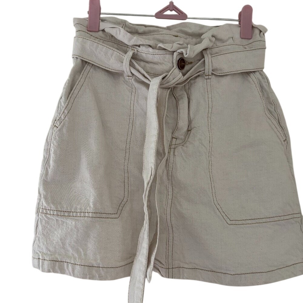 Womens Boho Free People white‎ jean size 2 mini skirt preloved #59.